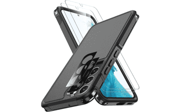 SPIDERCASE Samsung Galaxy S22 Case, 10 FT Drop Protection, 2 Pack Tempered Glass Screen Protector+Camera Lens Protector, Heavy Duty Shockproof Case, Black