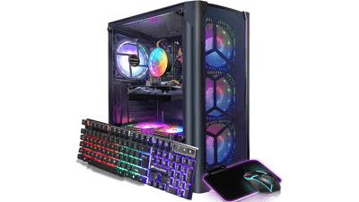 STGAubron Gaming Desktop PC - Intel Core i5 3.2G up to 3.6G - 16G RAM - 512G SSD - Radeon RX 5700 8G GDDR6 - 600M WiFi - BT 5.0 - RGB Fan x 6 - RGB Keyboard & Mouse - W10H64