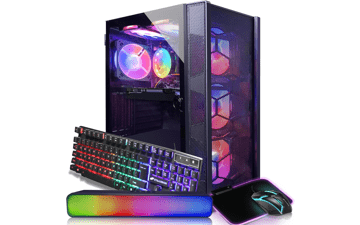 STGAubron Gaming Desktop PC - Intel Core i7, 16GB RAM, 512GB SSD, GeForce GTX 1660 Super, WiFi, BT 5.0, RGB Fan x 6, RGB Keyboard & Mouse & Mouse Pad, RGB BT Sound Bar - Windows 10