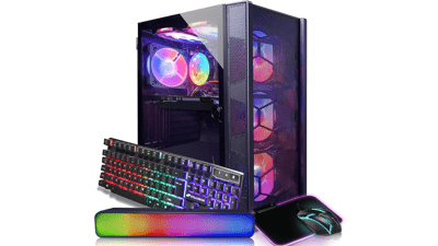 STGAubron Gaming Desktop PC - Intel Core i7, 16GB RAM, 512GB SSD, GeForce GTX 1660 Super, WiFi, BT 5.0, RGB Fan x 6, RGB Keyboard & Mouse & Mouse Pad, RGB BT Sound Bar - Windows 10