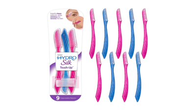 Schick Hydro Silk Touch-Up Exfoliating Dermaplaning Tool - Face & Eyebrow Razor with Precision Cover - 9 Count