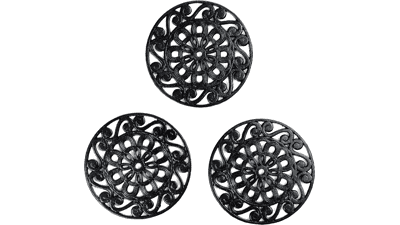 Set of 3 Decorative Cast Iron Metal Trivets - Black