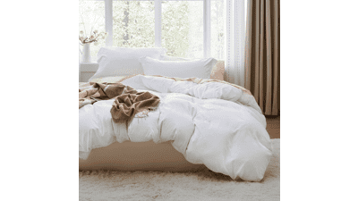 Soft Prewashed White Duvet Cover Set - Queen Size, 3 Pieces, Zipper Closure, 2 Pillow Shams