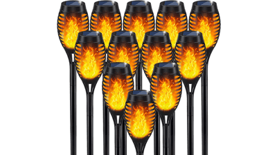 Solar Flame Torch Lights for Garden Decor, 12Pack Outdoor Solar Lights, Waterproof LED Torches for Patio Garden Art