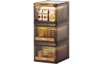 Stackable Storage Bins with Lids - Plastic Closet Organizers - Two Ways Opening Storage Box (3 Pack, Clear)