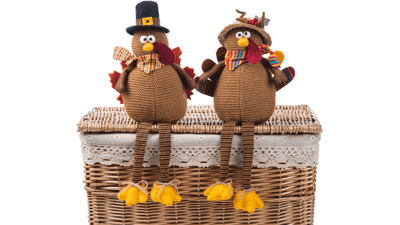 Stuffed Turkey Couple Doll Thanksgiving Tabletop Decoration - Handmade Turkey Doll Kit for Autumn Fall Home Decor