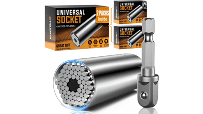 Super Universal Socket Tool - 2 PACK Christmas Stocking Stuffers Socket Set with Power Drill Adapter (7-19 MM)