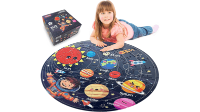 TALGIC Solar System 70 Piece Round Jigsaw Puzzle for Kids 3-10 - Popular Planets & Space Toy