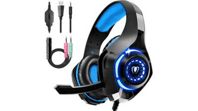 Tatybo Gaming Headset for PS4 PS5 Xbox One Switch PC with Noise Canceling Mic and Deep Bass Stereo Sound