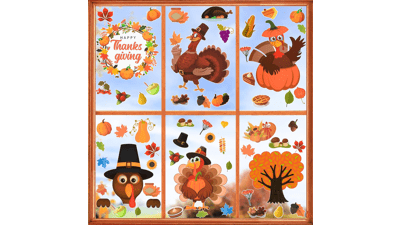 Thanksgiving Window Clings - 209 Pieces | Holiday and Fall Decorations | Window Stickers for Glass Windows