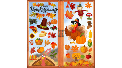 Thanksgiving Window Clings for Glass Window - Double Sided Fall Turkey Stickers