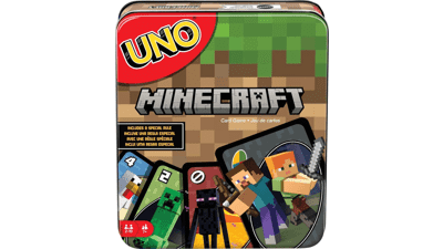 UNO Card Game for Kids and Family Night - Minecraft Video Game Theme - Travel Games - Storage Tin Box