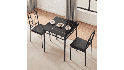 VECELO 3 Piece Industrial Counter Height Table and Chairs Set - Rectangle Breakfast Table and Bar Stools for Dining, Living Room, Apartment - Black