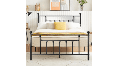 VECELO Full Size Metal Platform Bed Frame with Headboard and Footboard, Heavy Duty Slat Support, Victorian Style