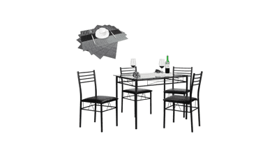 VECELO Kitchen Dining Table and Chairs Set with 4 Placemats, 5-Piece Dinette Set - Space Saving, Matte Black