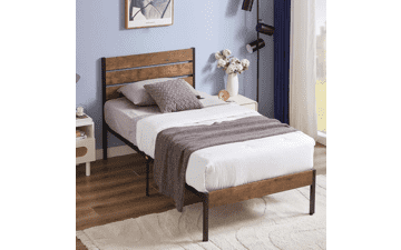 VECELO Platform Twin Bed Frame with Rustic Vintage Wood Headboard and Footboard