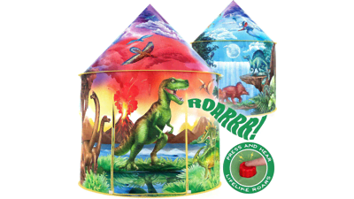 W&O Dinosaur Discovery Kids Tent with Roar Button, Pop Up Tent for Kids, Dinosaur Toys for Girls & Boys, Indoor & Outdoor