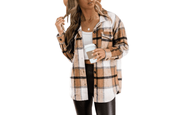 Womens Casual Plaid Shacket Button Down Long Sleeve Shirt