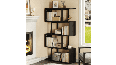 YITAHOME 5-Tier Bookshelf, S-Shaped Z-Shelf Bookcase, Modern Decorative Storage Shelving for Living Room Home Office - Black