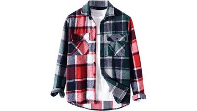 ZAFUL Mens Plaid Shirt - Long Sleeves - Classic Flannel Button Down Jacket Tops