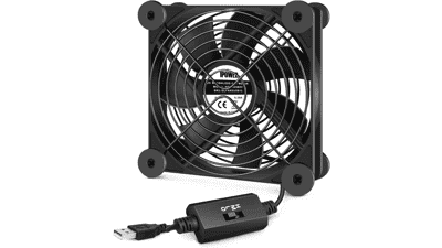 iPower 120mm Silent USB Plant Ventilation Fan with Speed Controller - Hydroponics Grow Tent, Greenhouse Air Circulation - Single, Black