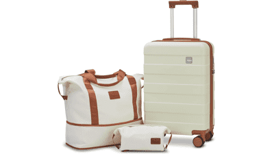imiomo Carry on Luggage 20 IN Spinner Suitcase Hardside 3PCS Set Lightweight Rolling Travel with TSA Lock Beige