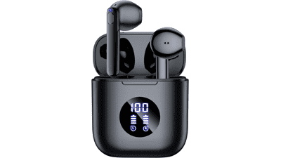 occiam Wireless Earbuds Bluetooth 5.3 Headphones 64Hrs Playback Bass Sound with Waterproof in-Ear Earphones Wireless Charging Case for Sport Phone Laptop - Black