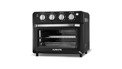 19-Quart Toaster Oven Air Fryer Combo, AUMATE 7 in 1 Convection Countertop Oven, Oilless Fryer, Includes Baking Pan, Oven Rack, Fry Basket, Crumb Tray, 1550W - Black