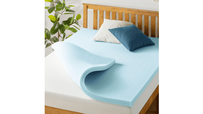 2 Inch Ventilated Memory Foam Mattress Topper with Cooling Gel Infusion - Queen Size, Blue