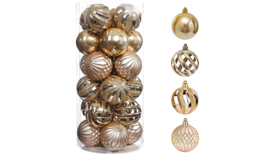 24pcs Christmas Balls Ornaments for Christmas Tree, Shatterproof Hanging Balls, Colorful Decorations, Baubles Set (Rose Gold & Gold)