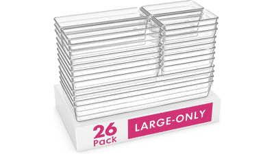 26 Pack Large Clear Plastic Drawer Organizer Trays