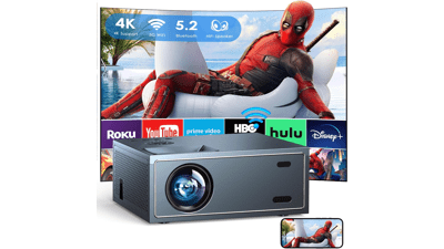 4K Support Projector with Wifi and Bluetooth, Portable Mini Projectors for Outdoor Movies, Compatible with TV Stick, Laptop, Smartphone, Xbox, PS5