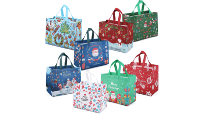 8PCS Christmas Gift Bags with Handles, Treat Bags for Gifts Wrapping, Xmas Party Supplies