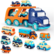 9 Pack Cars Toys for Toddlers Boys & Girls, Big Transport Truck with 8 Small Pull Back Trucks, Carrier Truck with Sound & Light