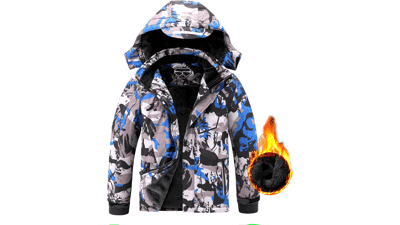 AFILOK Boy's Ski Jacket Waterproof Breathable Fleece Lined Snowboard Coats