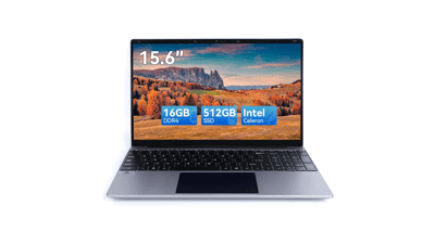 AMIAMO Laptop Computer 16GB RAM 512GB ROM 15.6 Inch FHD Display Intel Celeron N5095 Processors Mini-HDMI USB 3.0 WiFi