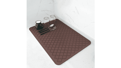 AMOAMI Dish Drying Mat - Silicone Kitchen Counter Pad - Heat Resistant - Brown - 16" x 24"