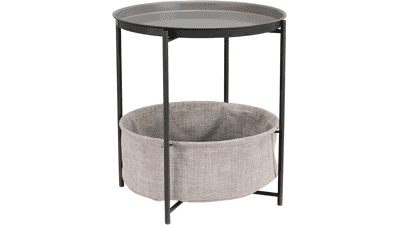 Amazon Basics Round Storage End Table with Cloth Basket