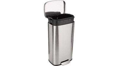 Amazon Basics Smudge Resistant Rectangular Trash Can with Soft-Close Foot Pedal, Stainless Steel, 30L
