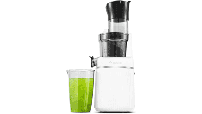 Aobosi Masticating Juicer with Large Feed Chute, Quiet Motor & Reverse Function - Easy to Clean Brush - High Nutrient Juicer Machine for Fruits and Vegetables - 200 Watts (White)