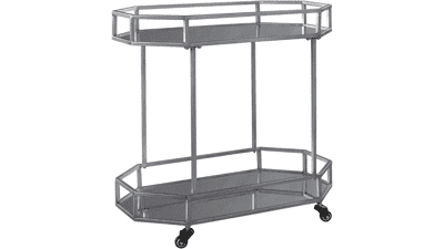 Ashley Kadinburg Industrial Metal Bar Cart with Caster Wheels