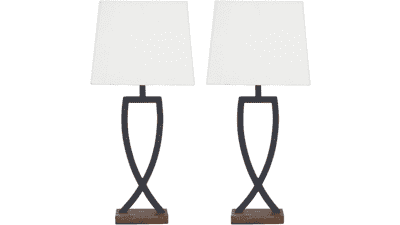 Ashley Makara Metal Minimalist Table Lamp, 2 Pack, Black & Brown