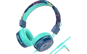 BASEMAN Kids Headphones - Wired On Ear Headset with Microphone - Blue