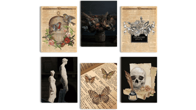 BINCUE Dark Academy Vintage Room Decor Gothic Skull Canvas Painting 6 pieces