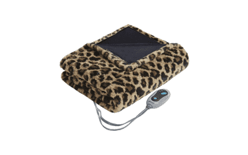 Beautyrest Long Fur Electric Throw Blanket Ogee Pattern Heated Wrap, Leopard