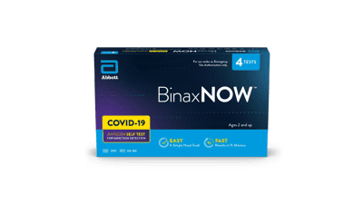 BinaxNOW COVID-19 Antigen Self Test, 1 Pack, 4 Tests, 15-Minute Results, Easy at Home