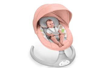 Bioby Baby Swing - Electric Portable Bouncer for Newborns to Toddlers, 5 Swing Speeds, Remote Control, Touch Screen, Bluetooth Music, Pink