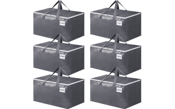 BlissTotes Large Moving Boxes with Zippers & Handles, Heavy Duty Totes for Storage, 6 Pack