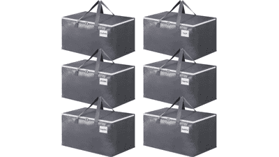 BlissTotes Large Moving Boxes with Zippers & Handles, Heavy Duty Totes for Storage, 6 Pack