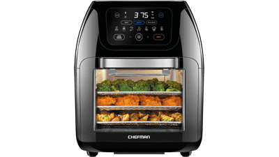 CHEFMAN Multifunctional Digital Air Fryer+ Rotisserie, Dehydrator, Convection Oven, 17 Presets, XL 10L Family Size, Auto Shutoff, Easy-View Window - Black
